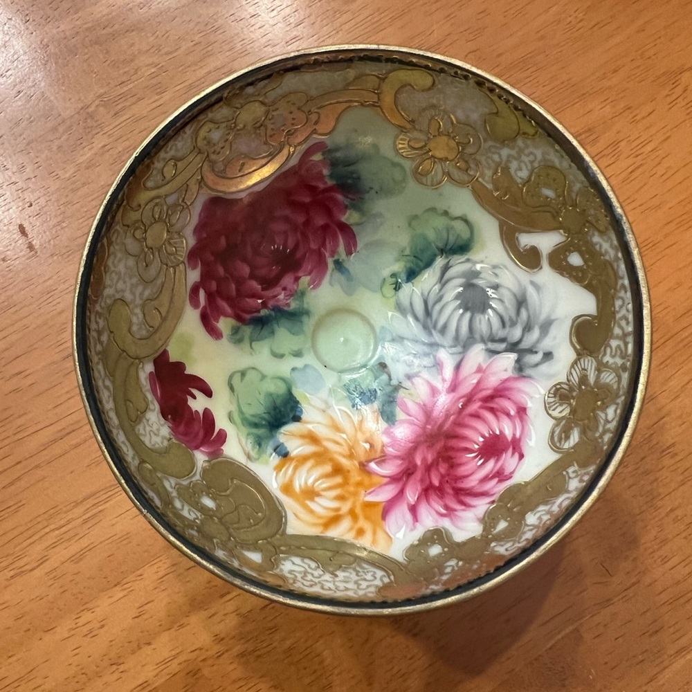 Floral Decorative Bowl with Gold Accents